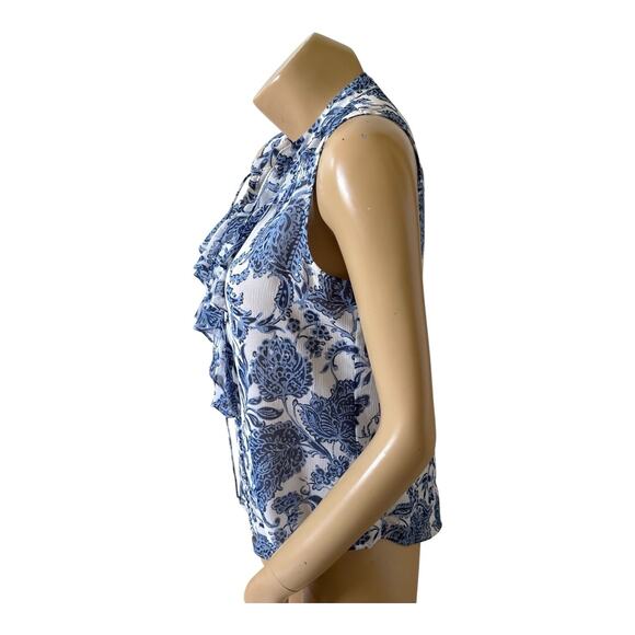 TOMMY HILFIGER Womens Size Small Sleeveless Ruffled Floral Print Keyhole Shirt - Picture 2 of 7